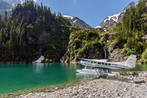 Seaplane on glacier fed lake